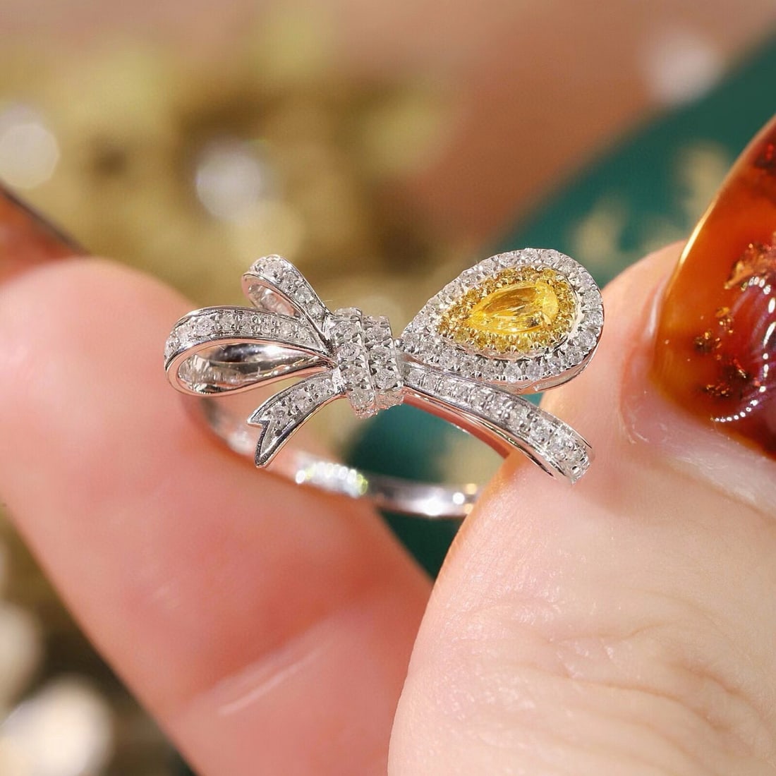 14k Gold 0.50 Ctw Natural Yellow Diamond & Diamond Ring - 2