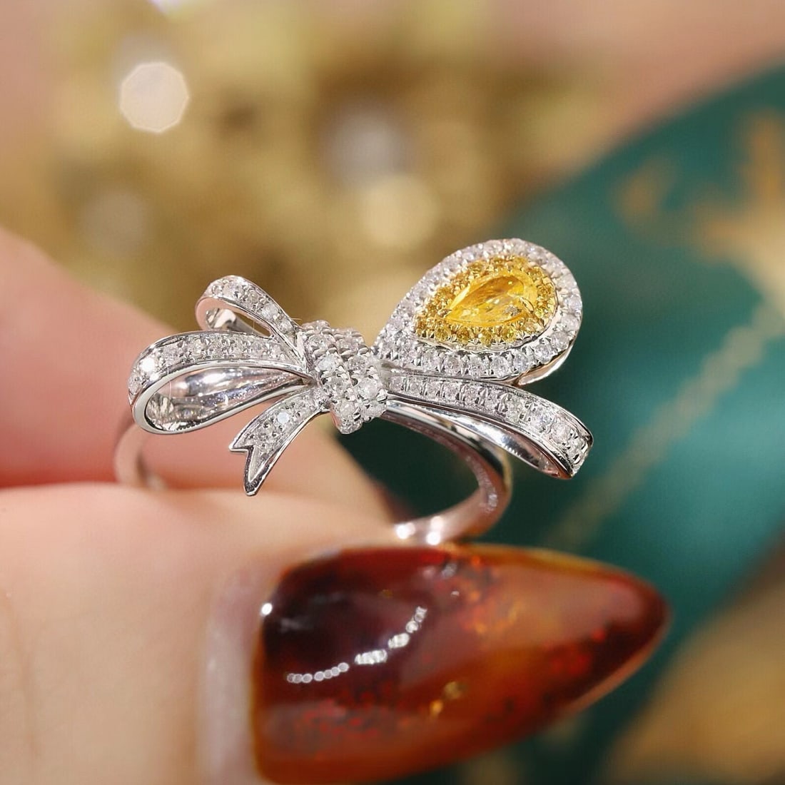 14k Gold 0.50 Ctw Natural Yellow Diamond & Diamond Ring - 5