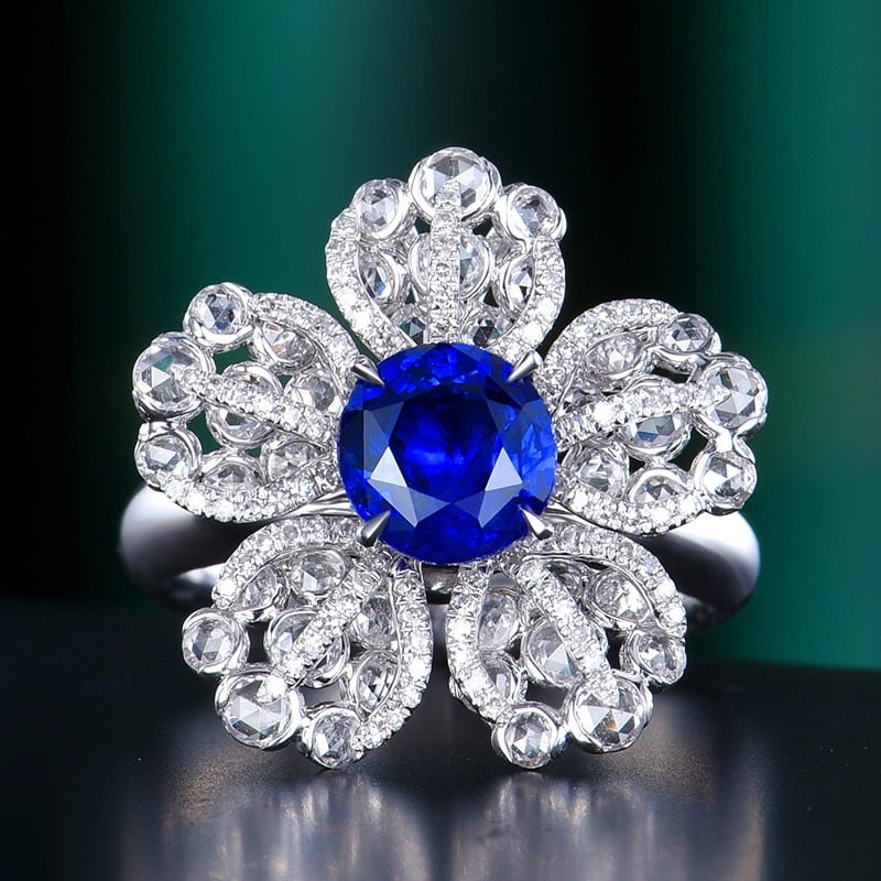 14k Gold 2.15 Ctw Natural Sapphire & Diamond & Flowers Ring/pendant( Without Chain ): Ref:231192235 // gold content:14k gold // ring size:7. 25us // // main gemstone:sapphire // shape:round // carat weight:1. 9ct // color:royal blue // treatment:natural // cut grade:g // // adjacent