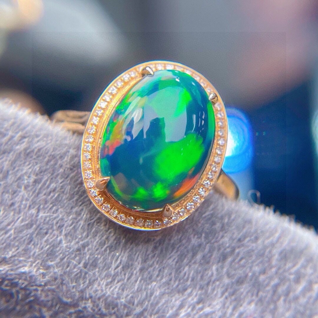 14k Gold 3.1 Ct Natural Opal & Diamond Ring - 2