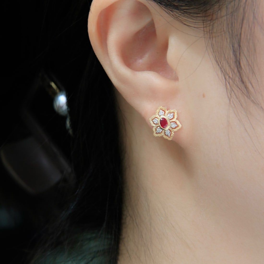 14k Gold 0.36 Ctw Natural Ruby & Diamond Earrings - 4