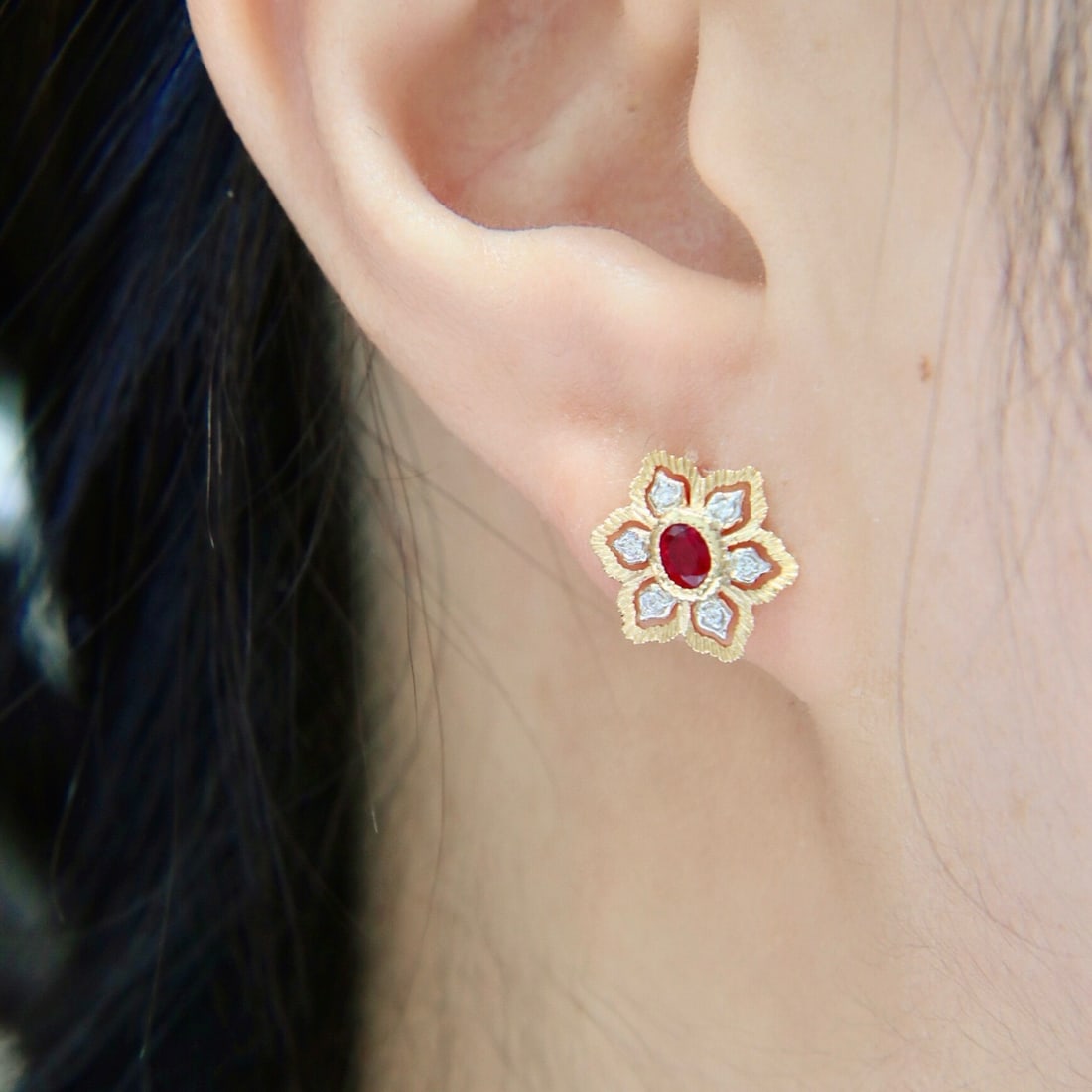 14k Gold 0.36 Ctw Natural Ruby & Diamond Earrings - 6