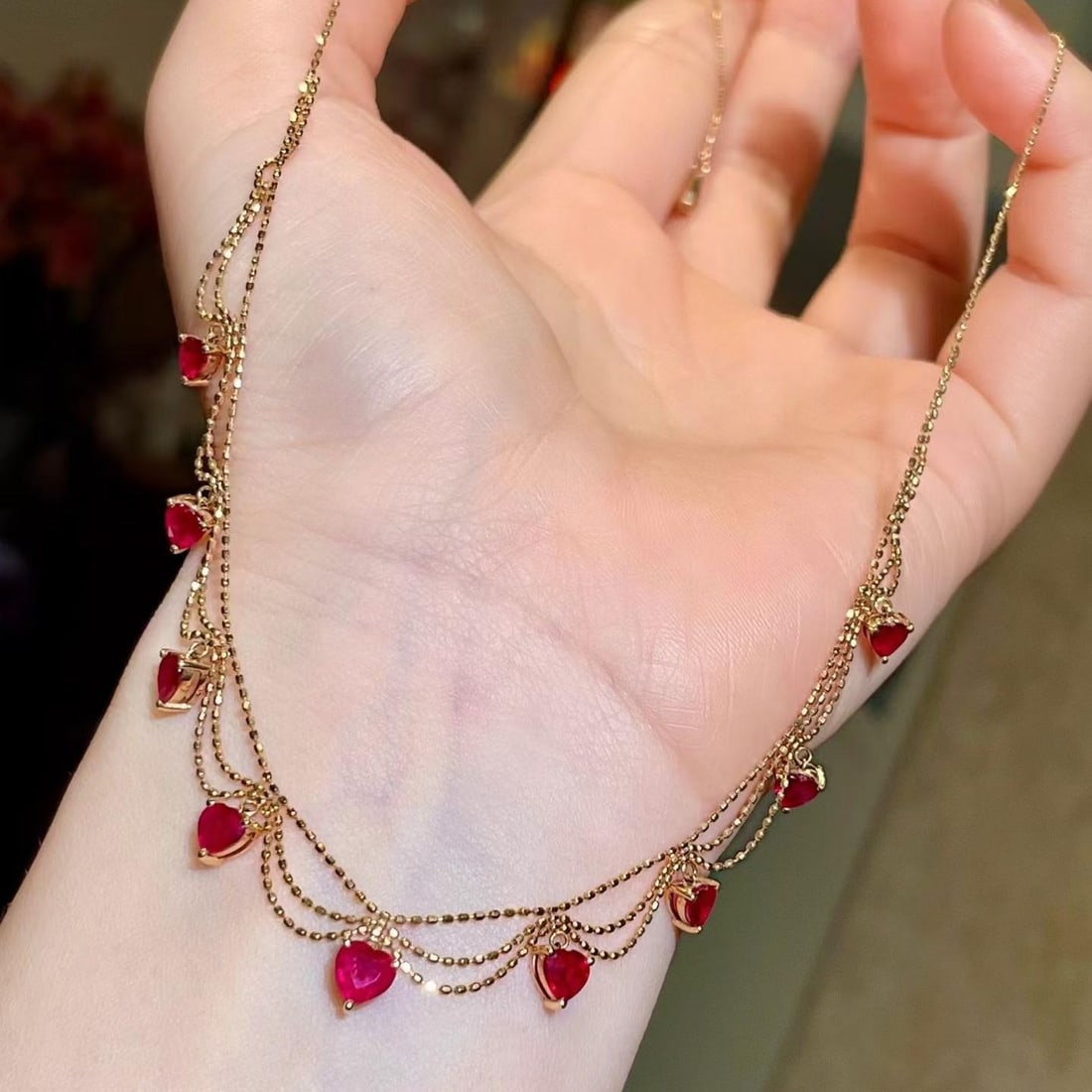 14k Gold 3.16 Ct Natural Ruby Necklace: Ref:231192264 // gold content:14k gold // main gemstone:ruby // shape:heart // carat weight:3. 16ct // color:red // treatment:natural // Condition: New Low Estimate: 6600.00 High Estimate: 10000.00