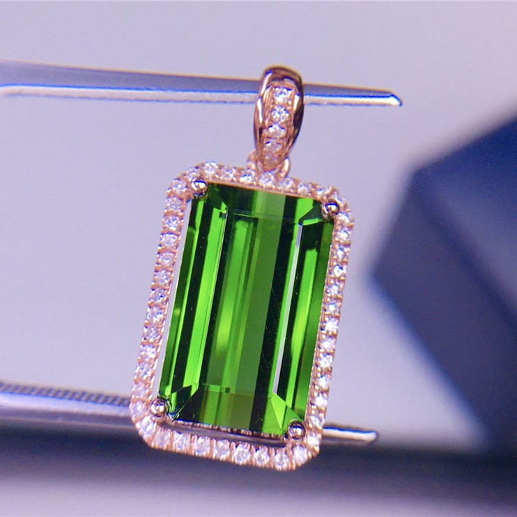 14k Gold 5.32 Ct Natural Tourmaline & Diamond Pendant( Without Chain ) - 2