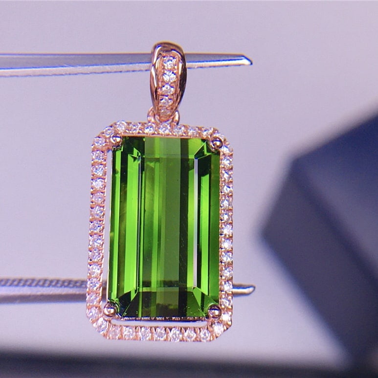 14k Gold 5.32 Ct Natural Tourmaline & Diamond Pendant( Without Chain ) - 7