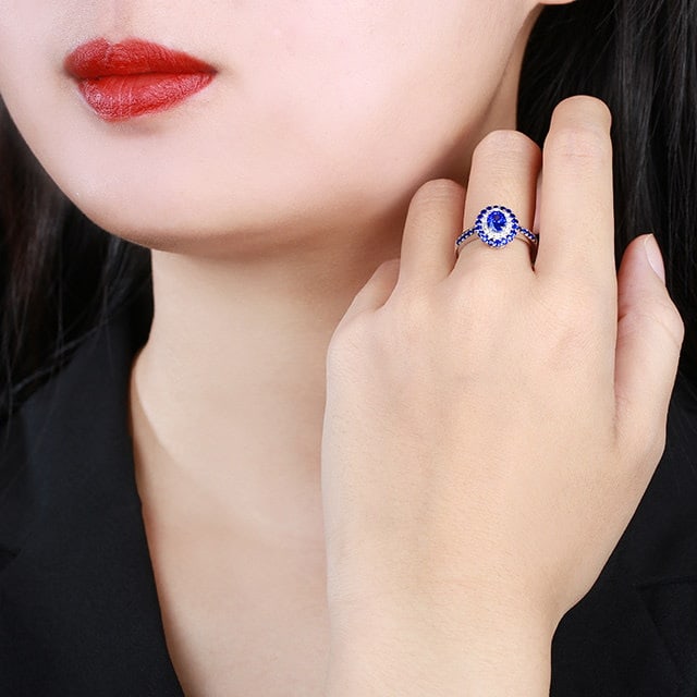14k Gold 0.97 Ctw Natural Sapphire & Sapphire Ring - 5