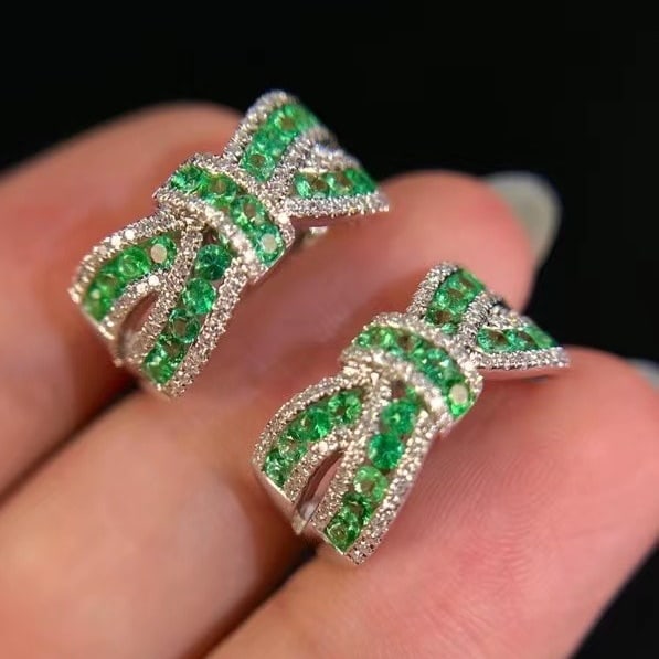 14k Gold 1.54 Ctw Natural Emerald & Diamond Earrings - 6