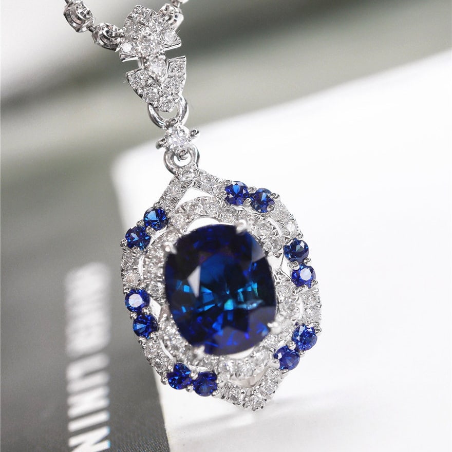 14k Gold 2.17 Ctw Natural Sapphire & Diamond Pendant( Without Chain ) - 4