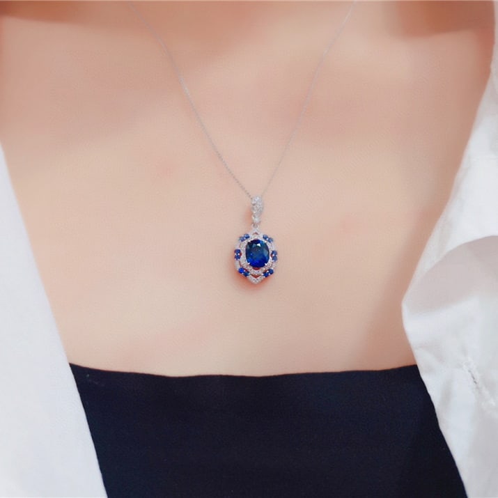 14k Gold 2.17 Ctw Natural Sapphire & Diamond Pendant( Without Chain ) - 5