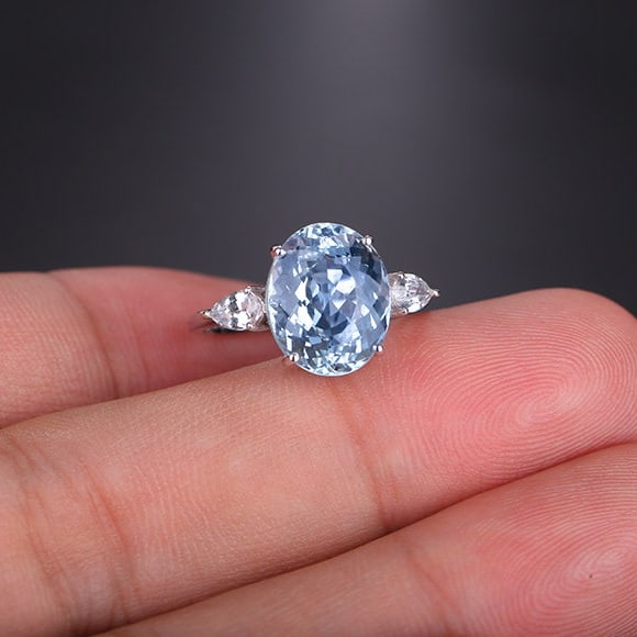 14k Gold 4.71 Ctw Natural Aquamarine & Sapphire Ring - 5