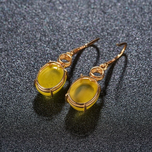 14k Gold 9.25 Ct Natural Prehnite & Diamond Earrings - 6