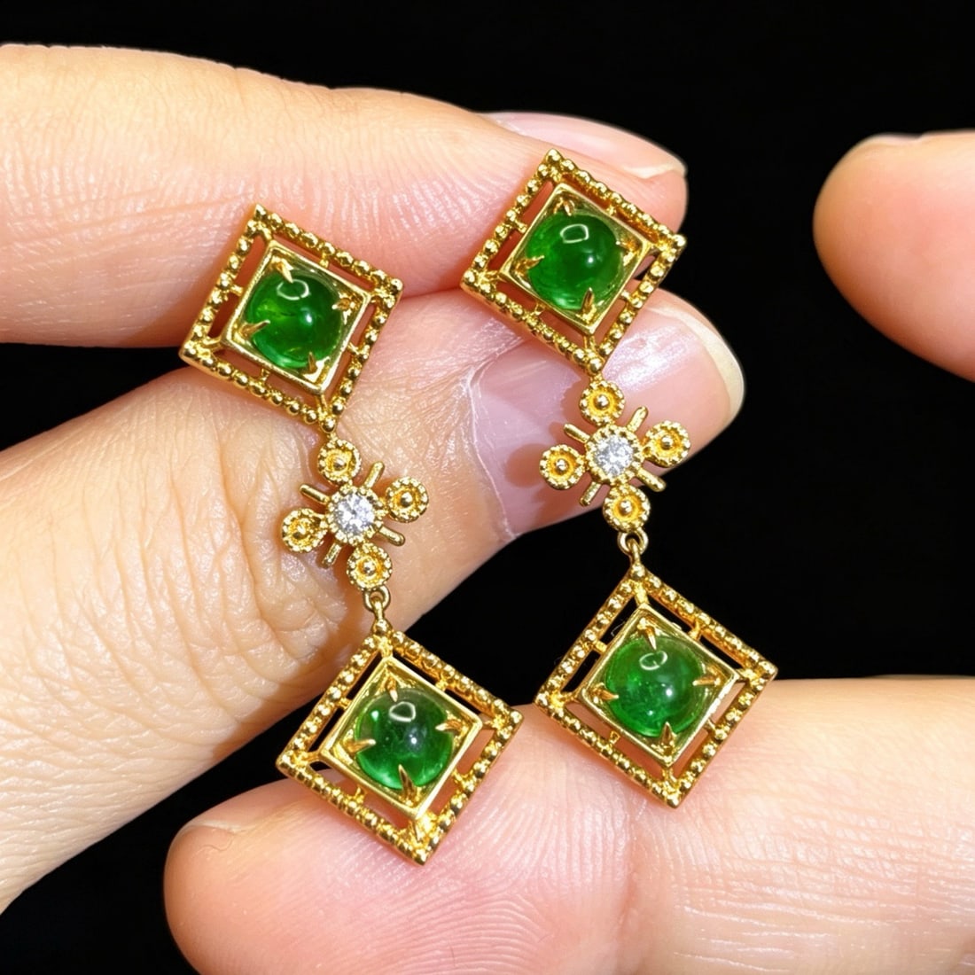 14k Gold 2.04 Ctw Natural Emerald & Diamond Earrings - 2