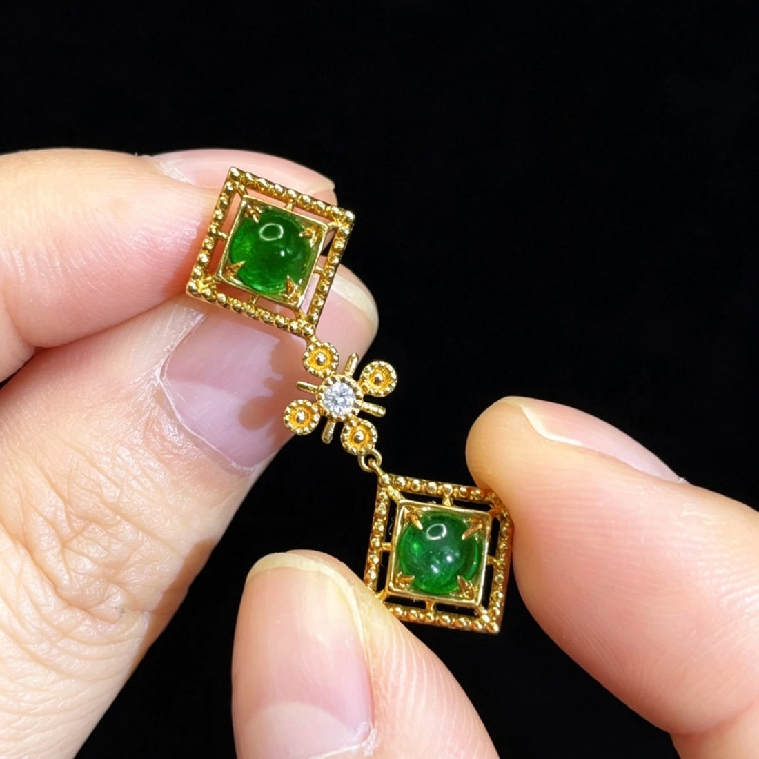 14k Gold 2.04 Ctw Natural Emerald & Diamond Earrings - 3
