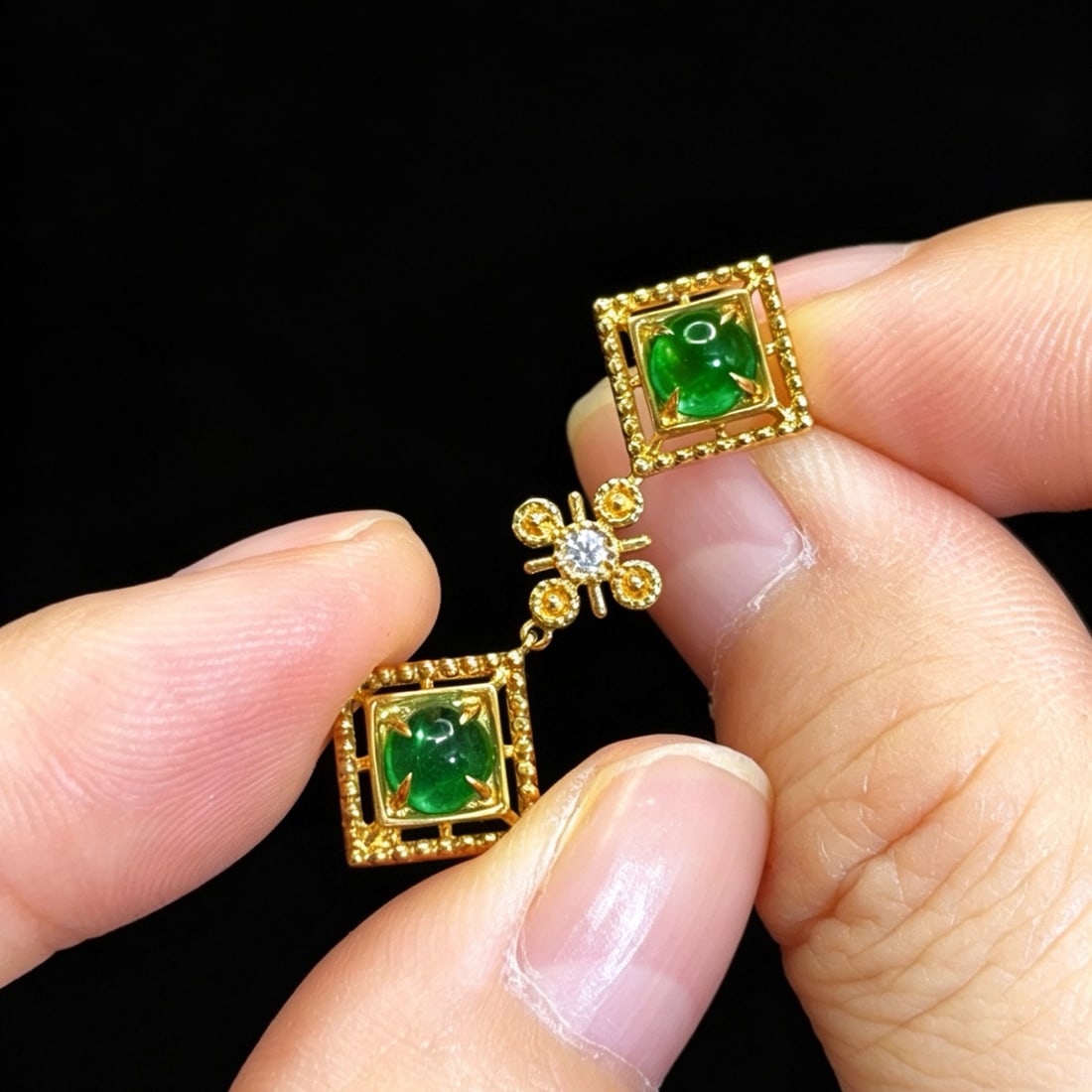 14k Gold 2.04 Ctw Natural Emerald & Diamond Earrings - 4