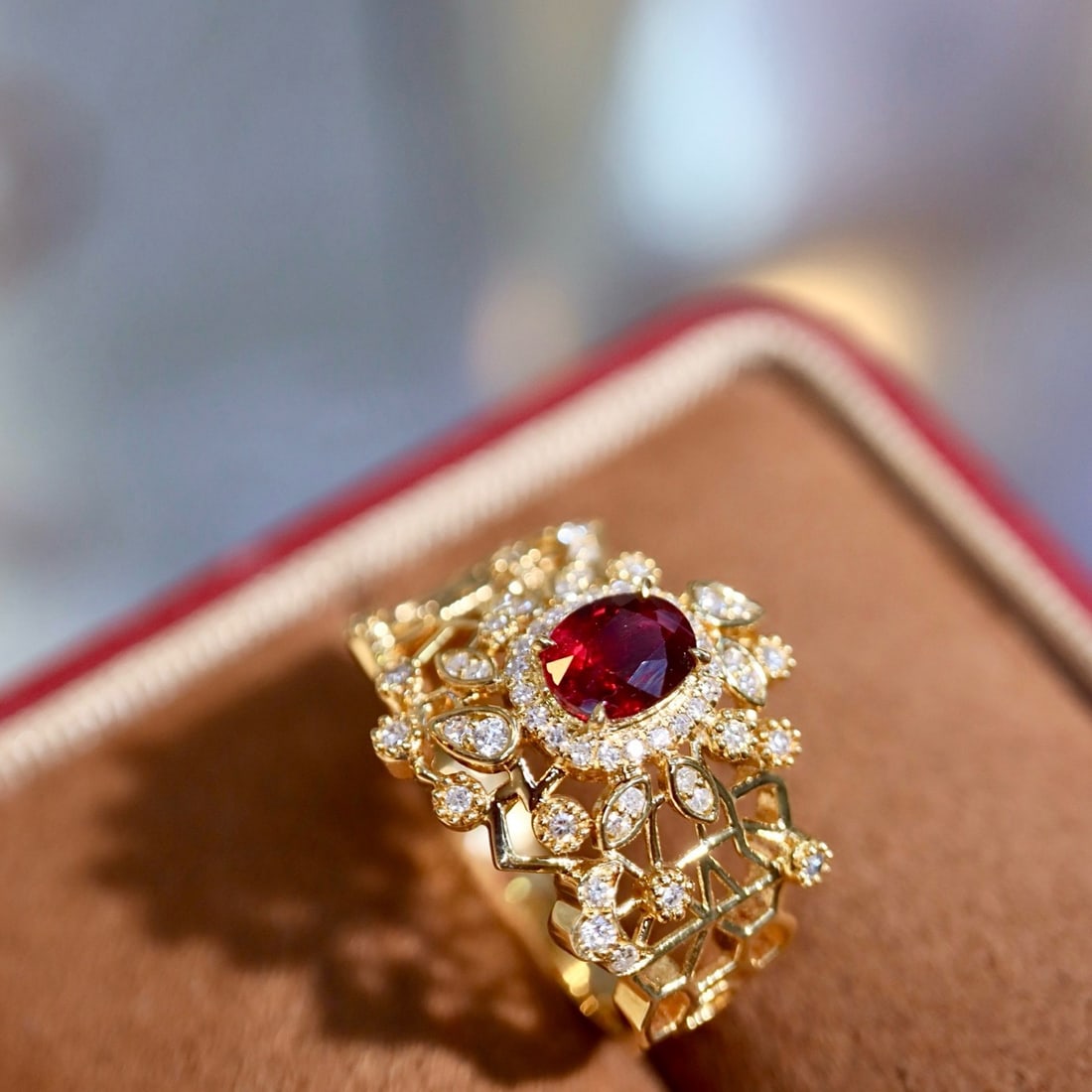 14k Gold 0.95 Ctw Natural Ruby & Diamond Ring - 7