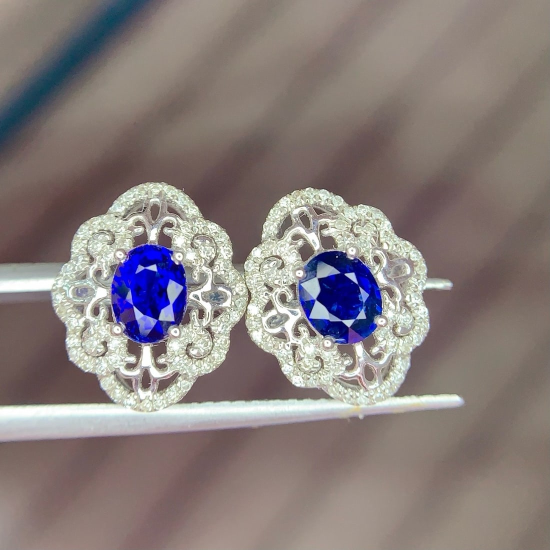 14k Gold 1.2 Ct Natural Sapphire & Diamond Earrings - 6