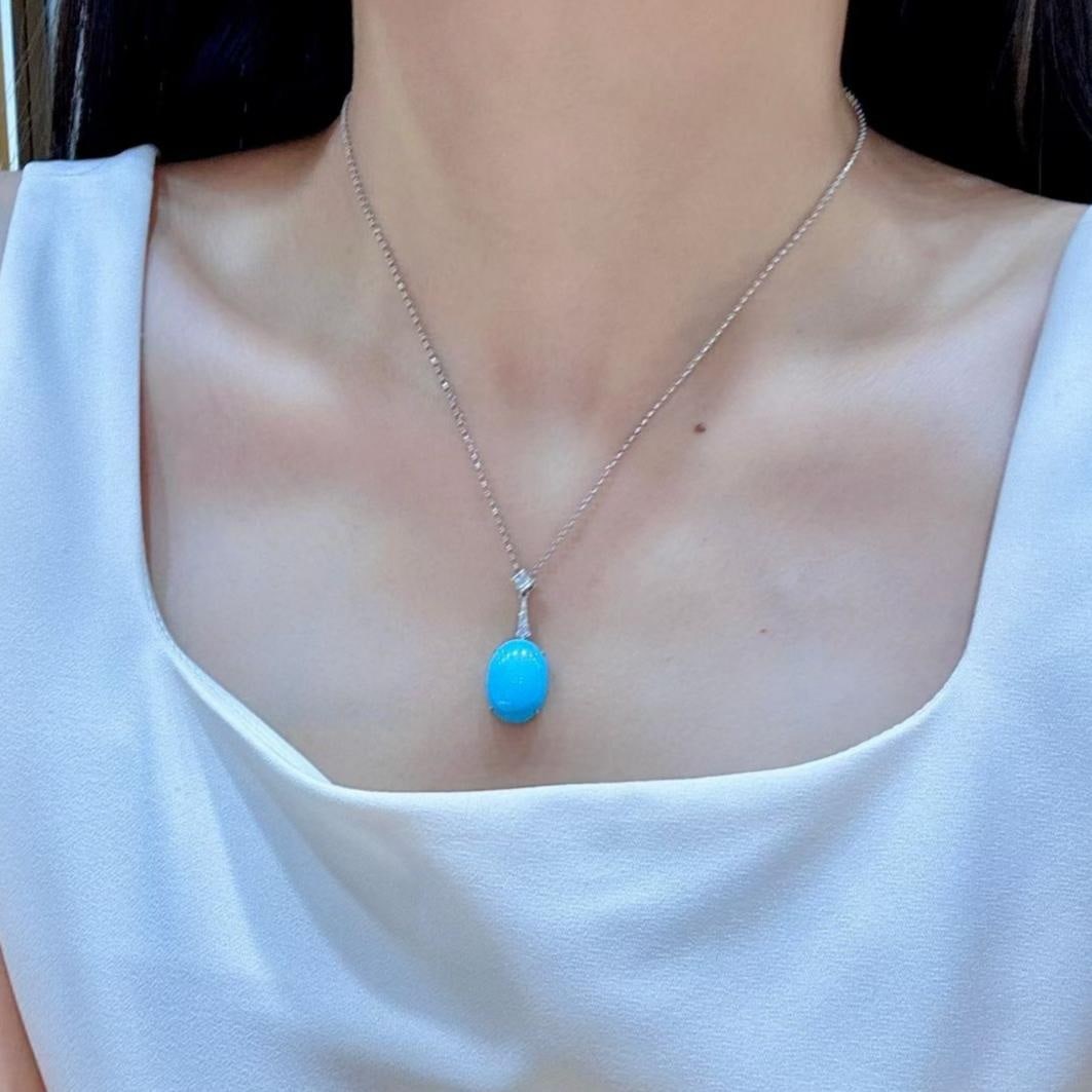 14k Gold 10.11 Ctw Natural Blue Turquoise & Diamond Necklace - 2