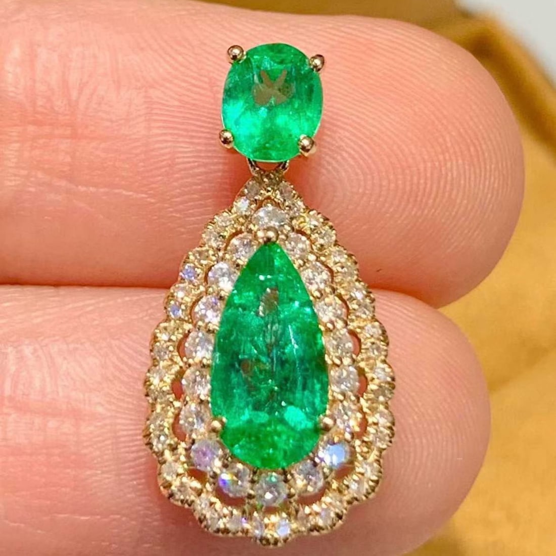 14k Gold 1.2 Ct Natural Emerald & Diamond Pendant( Without Chain ) - 2