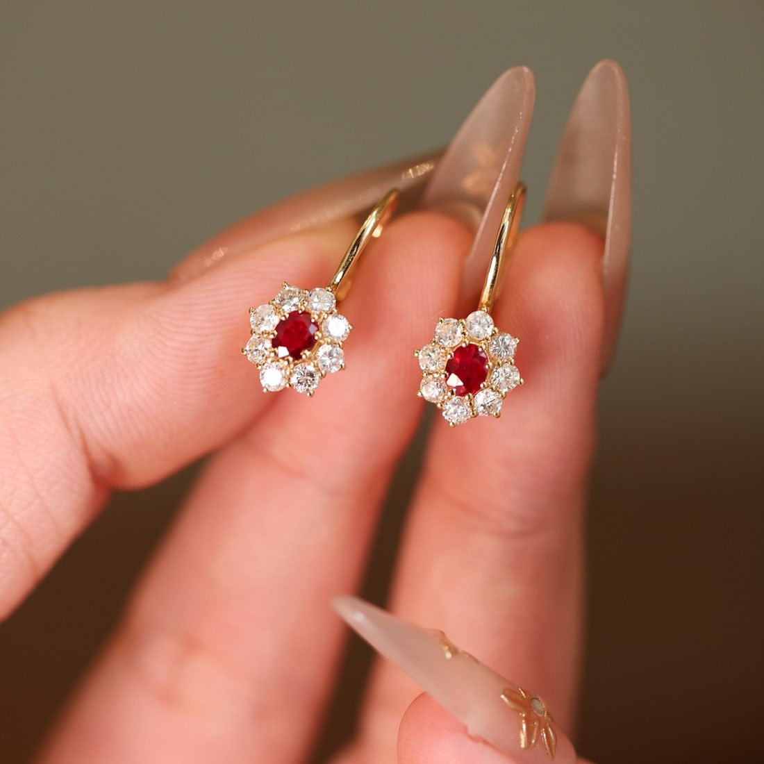 14k Gold 1.32 Ctw Vivid Red Natural Ruby & Diamond Earrings - 3