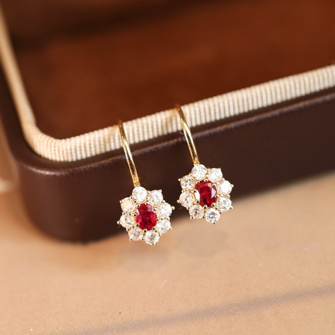 14k Gold 1.32 Ctw Vivid Red Natural Ruby & Diamond Earrings - 6