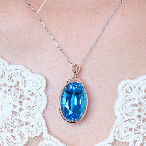 14k Gold 20.32 Ct Natural Topaz & Diamond Pendant( Without Chain ) - 9
