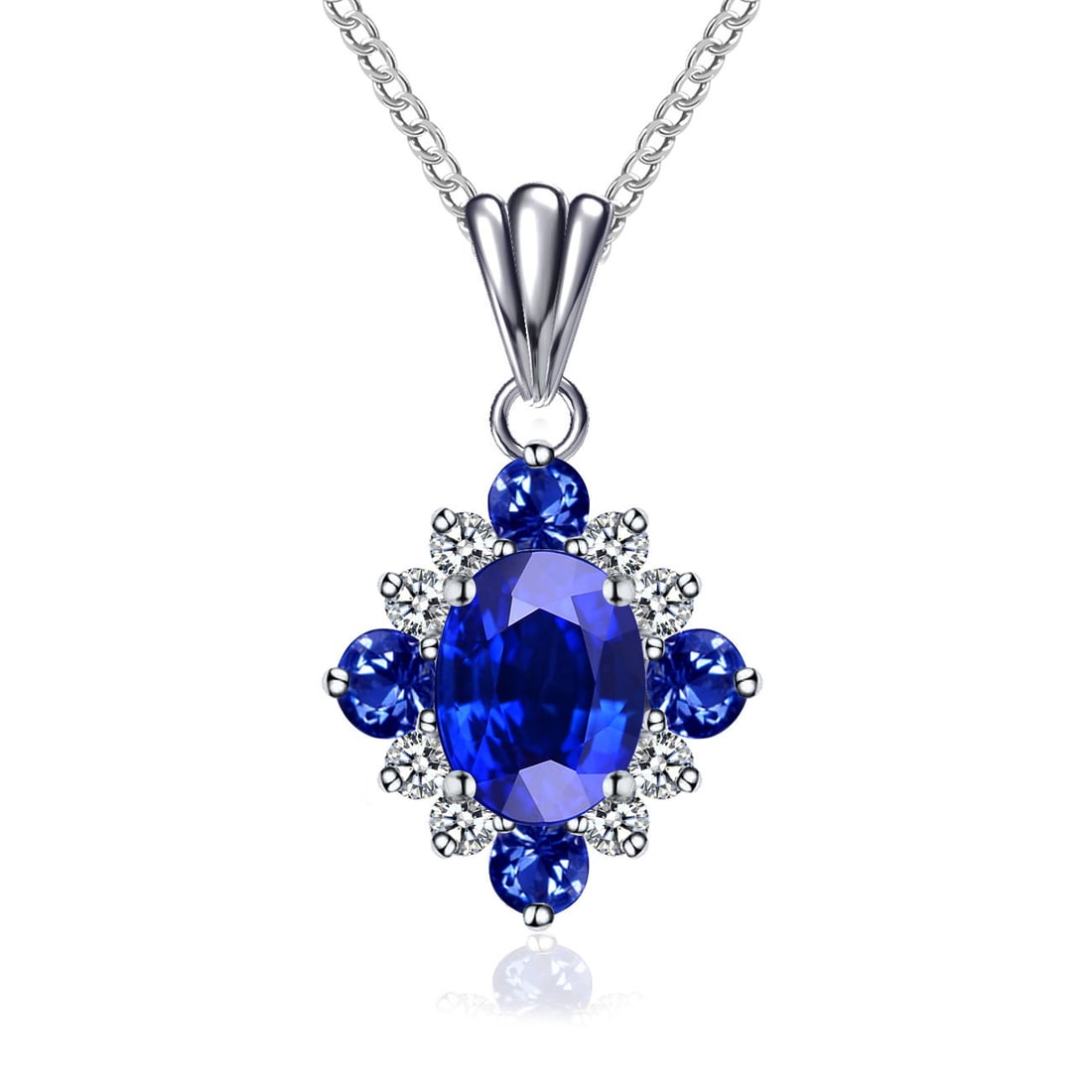 14k Gold 1.16 Ctw Natural Sapphire & Diamond Pendant( Without Chain ): Ref:231193031 // gold content:14k gold // main gemstone:sapphire // shape:oval // carat weight:1ct // color:blue // treatment:natural // // adjacent gemstone 2 : diamond // shape:round // carat