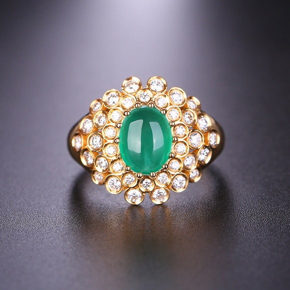 14k Gold 2.13 Ctw Natural Emerald & Diamond Ring: Ref:231193032 // gold content:14k gold // ring size:7. 25us // // main gemstone:emerald // shape:oval // carat weight:1. 57ct // color:green // treatment:natural // // adjacent gemstone 2 : diamond //