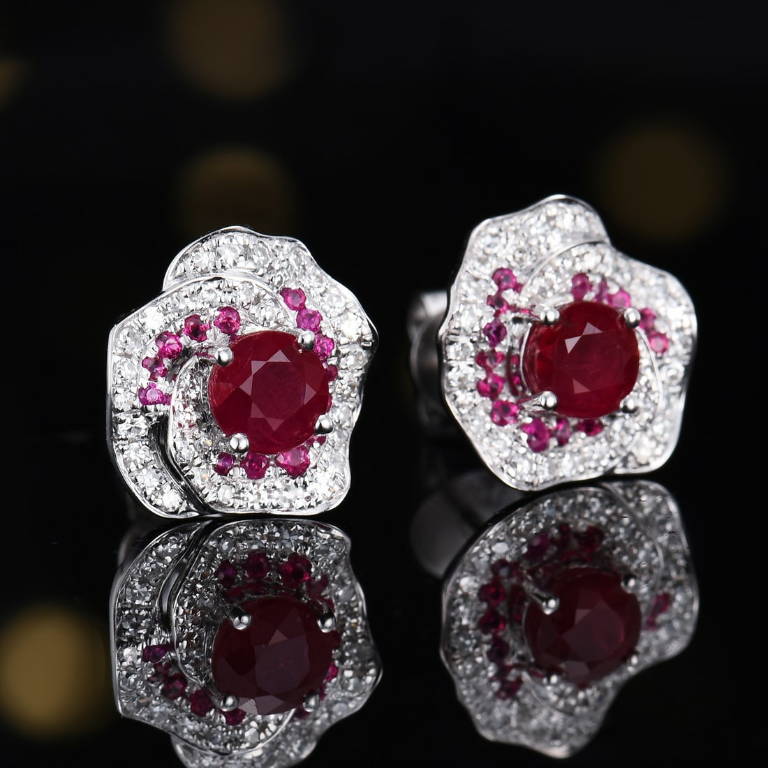 14k Gold 1.43 Ctw Natural Ruby & Diamond Earrings - 4