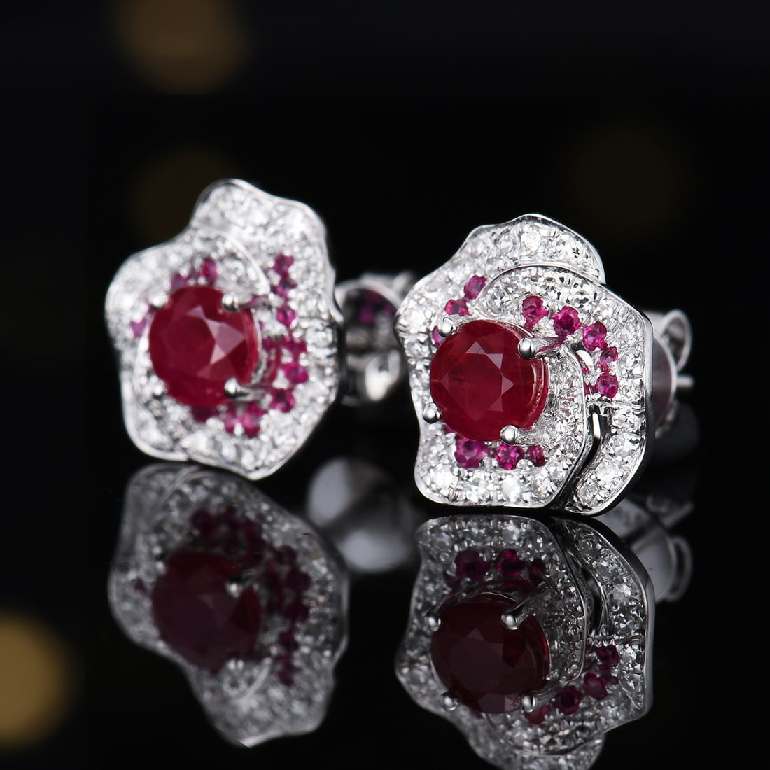 14k Gold 1.43 Ctw Natural Ruby & Diamond Earrings - 6