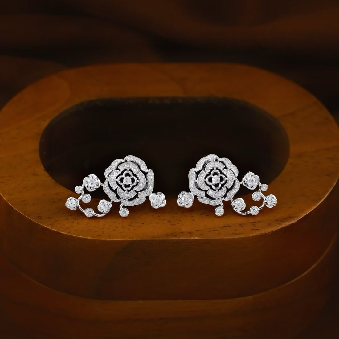 14k Gold 0.6 Ct Natural H Diamond & Flowers Earrings - 2