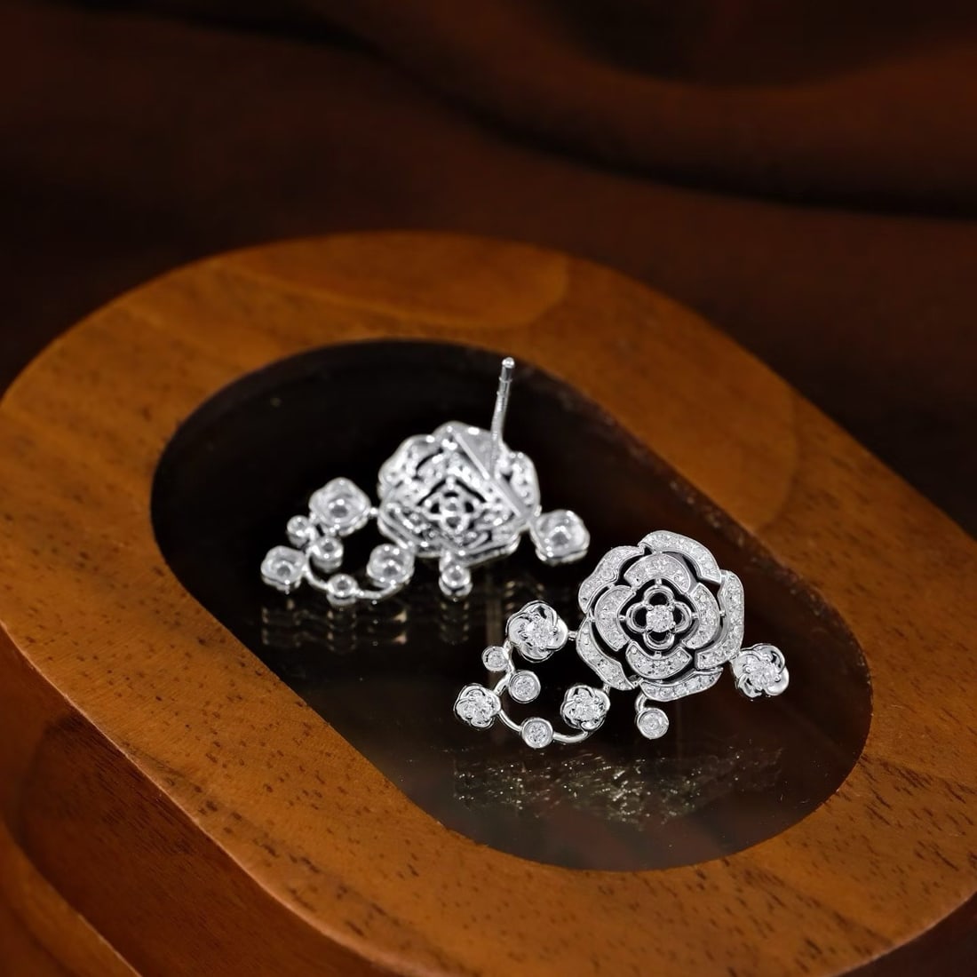 14k Gold 0.6 Ct Natural H Diamond & Flowers Earrings - 3
