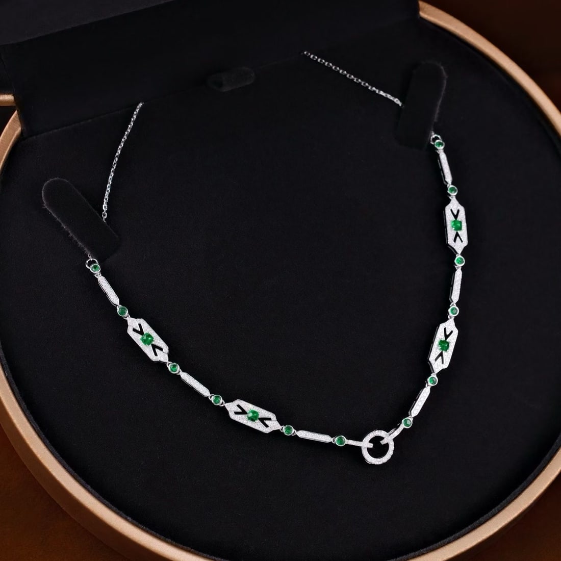 14k Gold 1.4 Ctw Vivid Green Natural Emerald & Diamond Necklace: Ref:231193051 // gold content:14k gold // main gemstone:emerald // shape:multiple // carat weight:0. 9ct // color:vivid green // treatment:natural // // adjacent gemstone 2 : diamond // shape:round