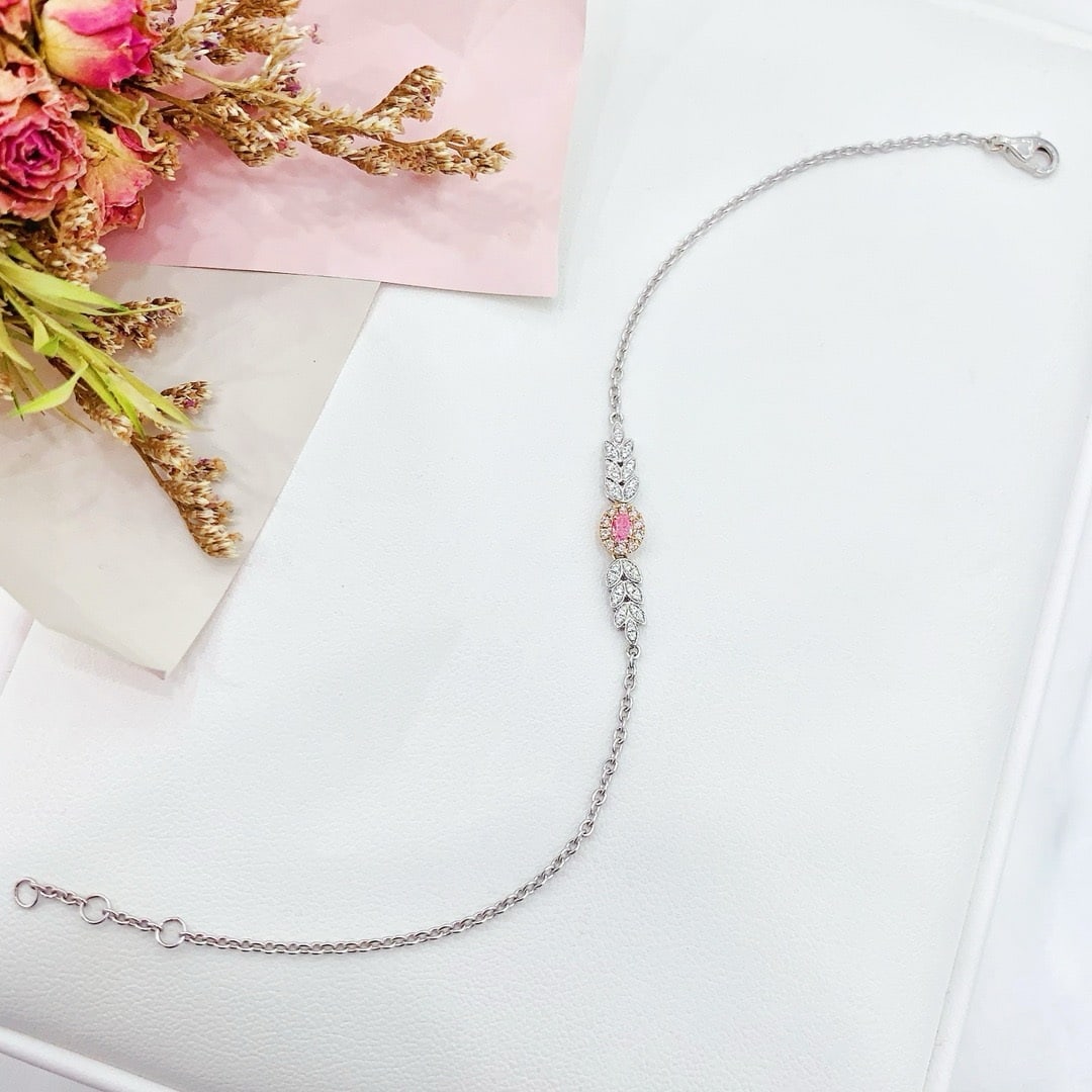 14k Gold 0.25 Ctw Natural Pink Diamond & Diamond Bracelet - 3