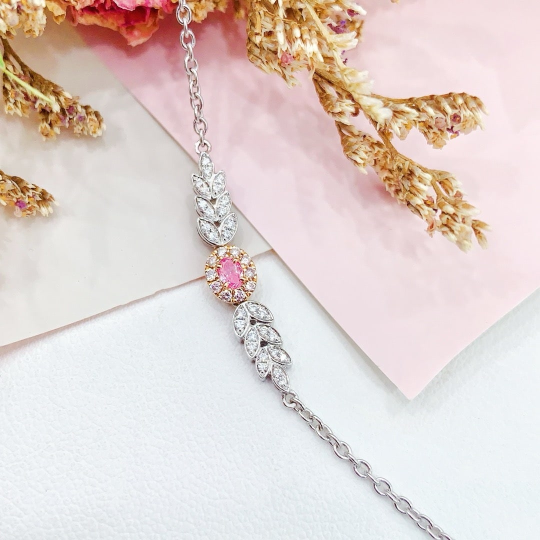 14k Gold 0.25 Ctw Natural Pink Diamond & Diamond Bracelet - 4