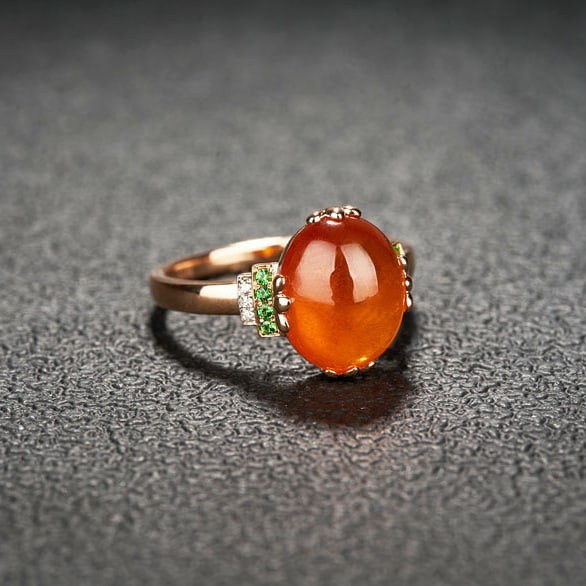 14k Gold 7.22 Ct Natural Spessartine & Diamond & Tsavorite Ring: Ref:231193069 // gold content:14k gold // ring size:7. 25us // // main gemstone:spessartine // shape:oval // carat weight:7. 22ct // color:orange // treatment:natural // // adjacent gemstone 2 :