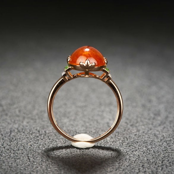 14k Gold 7.22 Ct Natural Spessartine & Diamond & Tsavorite Ring - 5