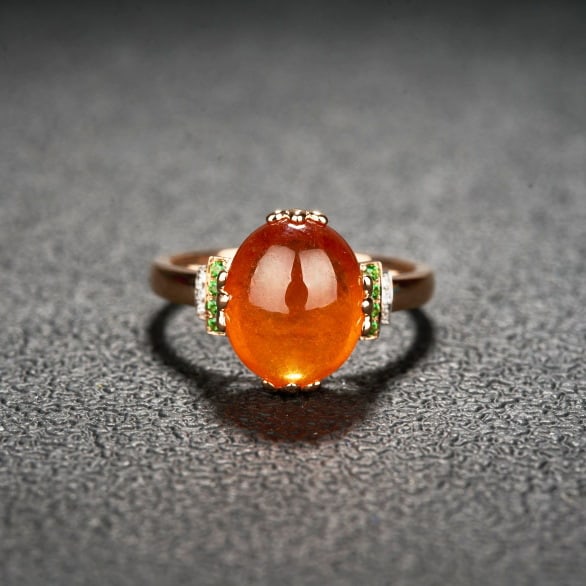 14k Gold 7.22 Ct Natural Spessartine & Diamond & Tsavorite Ring - 8