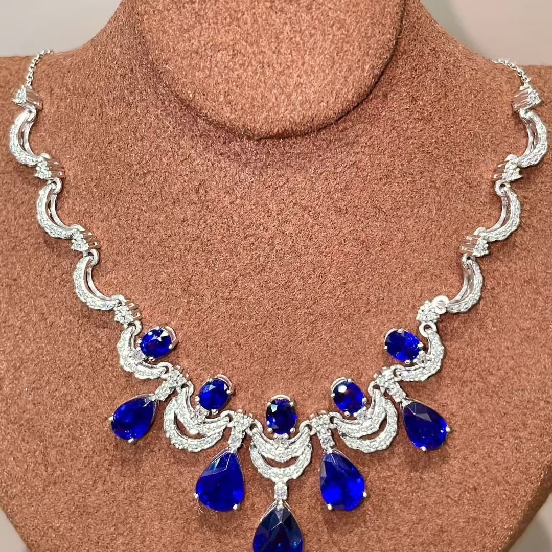14k Gold 8.05 Ctw Natural Sapphire & Diamond Necklace - 3