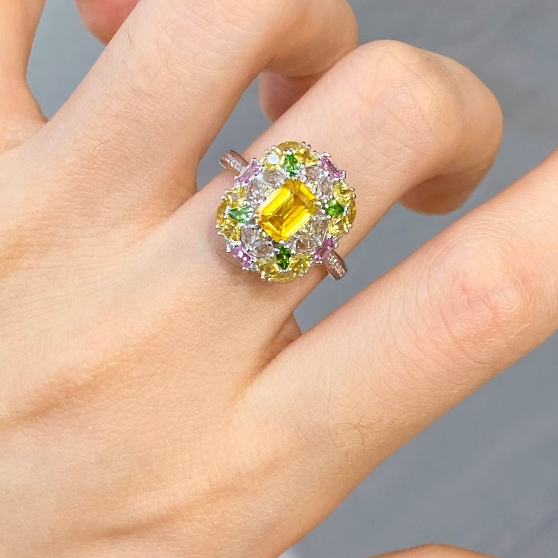 14k Gold 1.03 Ct Natural Sapphire & Diamond & Coloured Gemstone Ring - 2