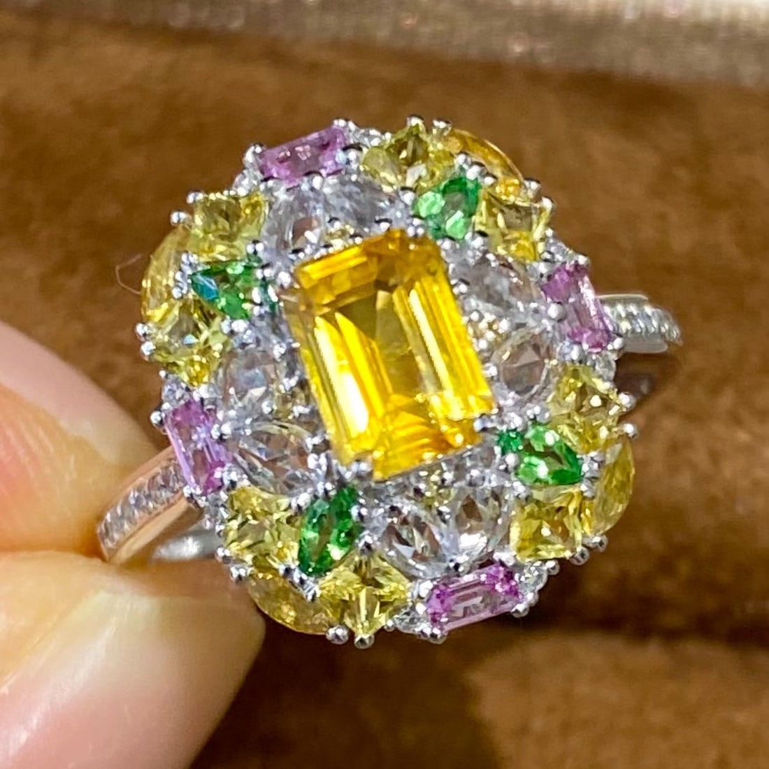 14k Gold 1.03 Ct Natural Sapphire & Diamond & Coloured Gemstone Ring - 3