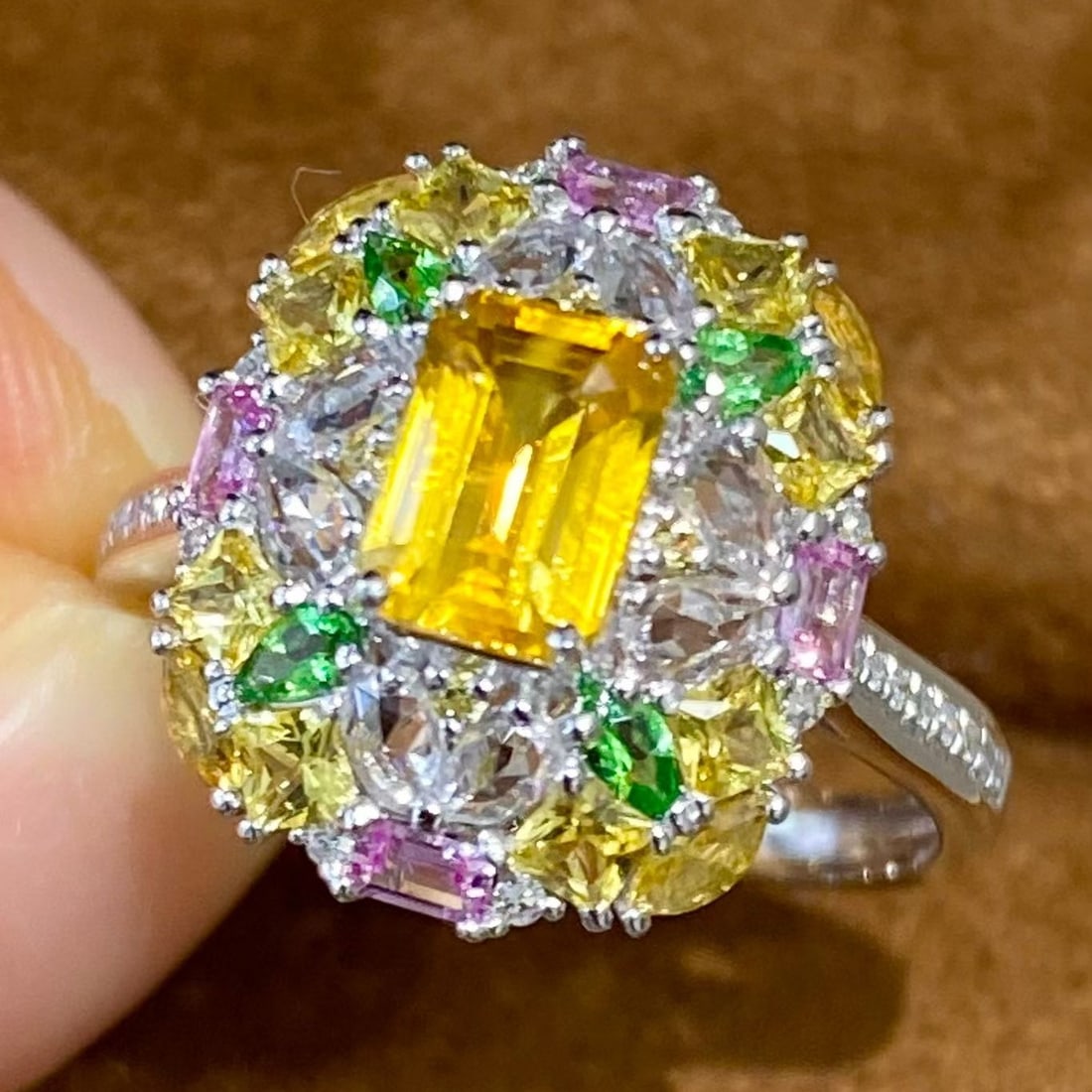 14k Gold 1.03 Ct Natural Sapphire & Diamond & Coloured Gemstone Ring - 4