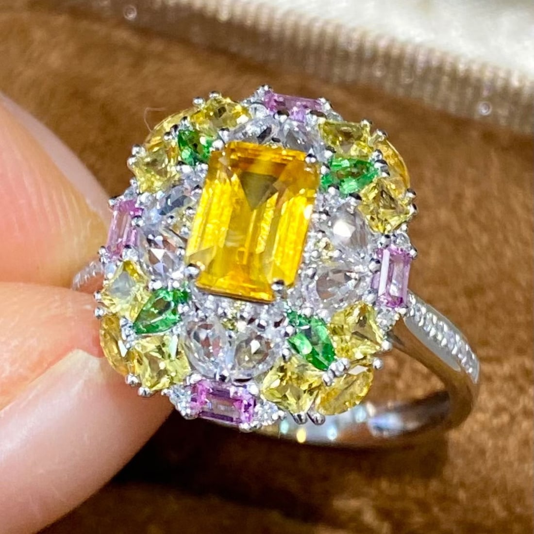 14k Gold 1.03 Ct Natural Sapphire & Diamond & Coloured Gemstone Ring - 5