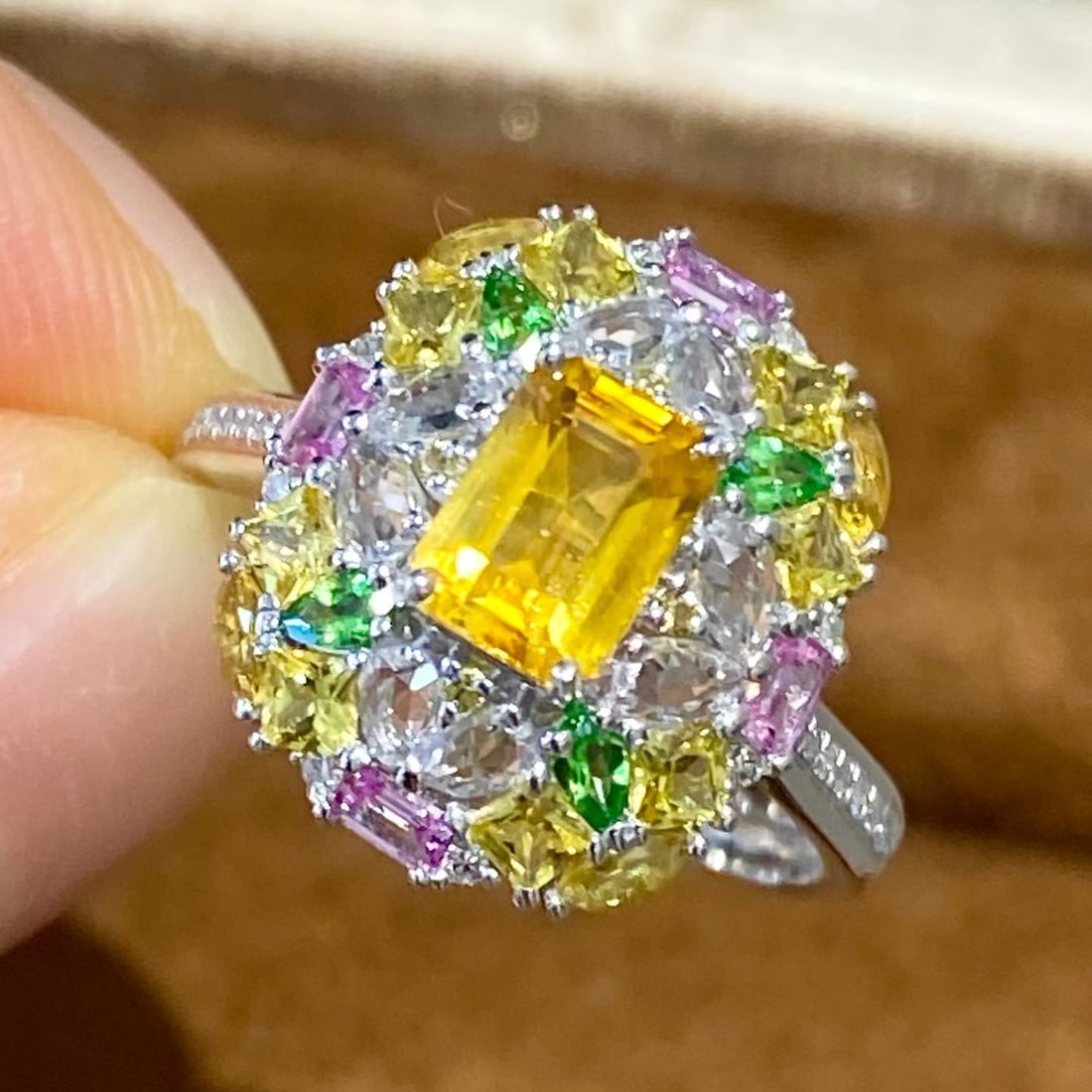 14k Gold 1.03 Ct Natural Sapphire & Diamond & Coloured Gemstone Ring - 6