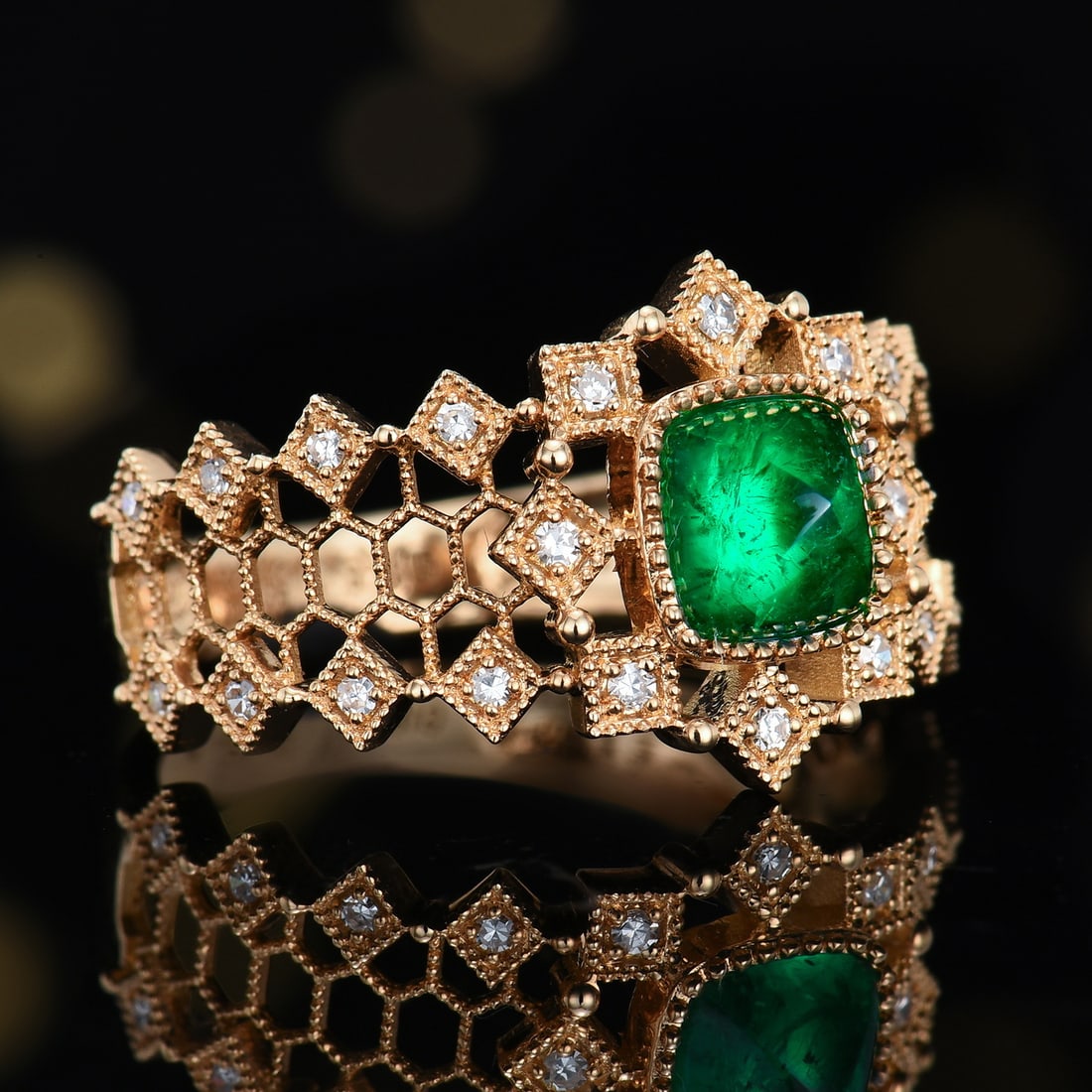 14k Gold 1.04 Ctw Vivid Green Natural Emerald & Diamond Ring - 4