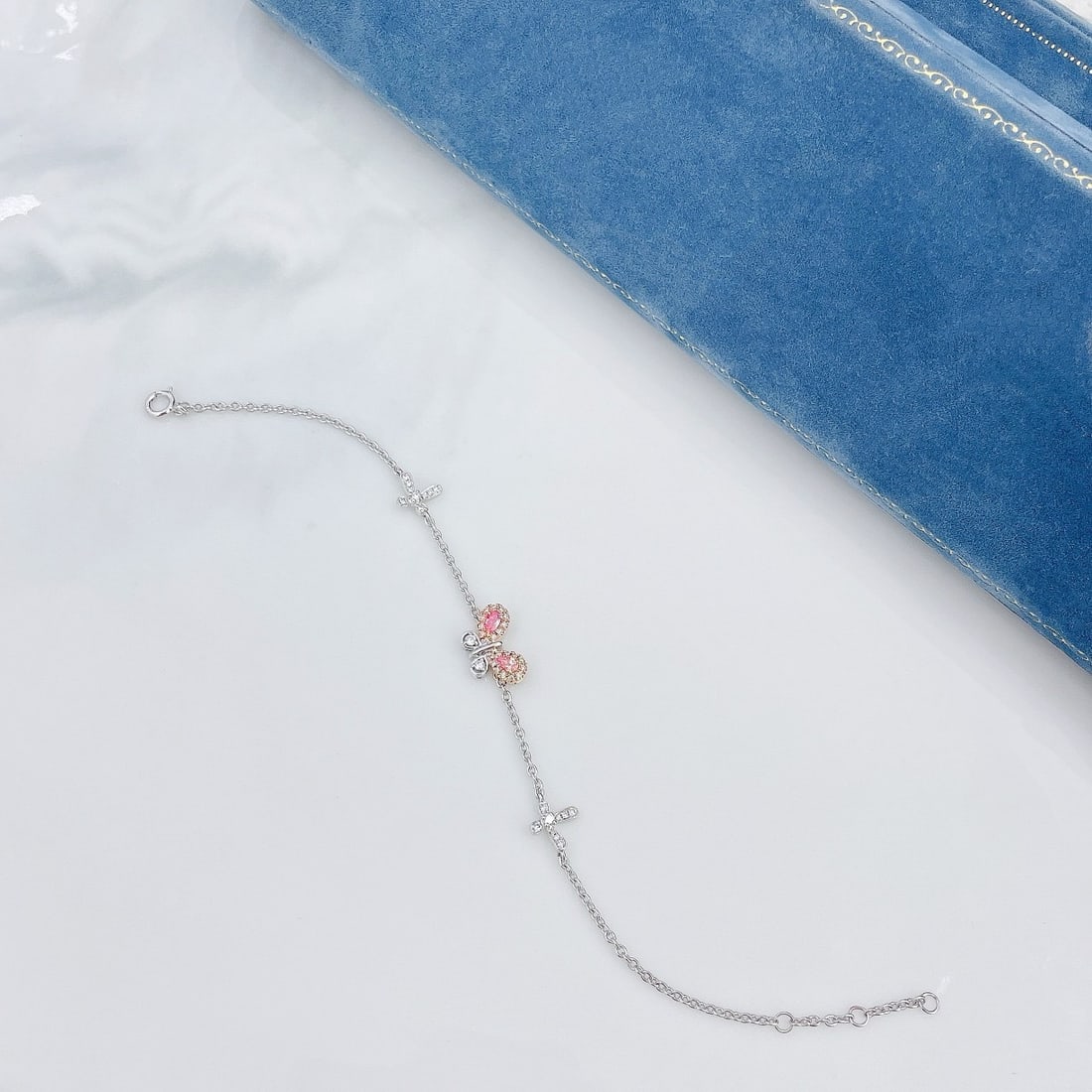 14k Gold 0.34 Ctw Natural Pink Diamond & Diamond & Butterfly Bracelet - 2