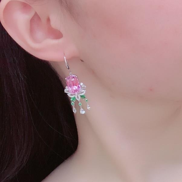 14k Gold 19.74 Ctw Natural Kunzite & Sapphire Earrings - 2