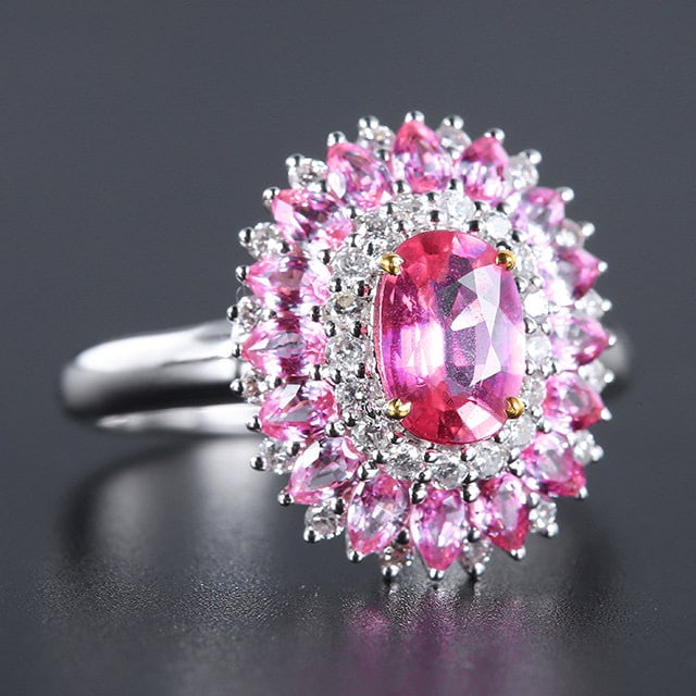 14k Gold 2.18 Ctw Natural Padparadscha Sapphire & Sapphire Ring - 3