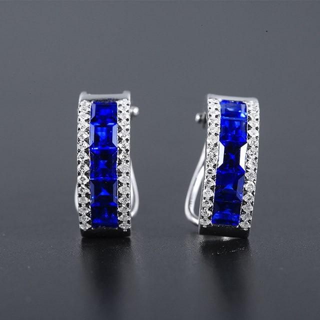 14k Gold 1.57 Ctw Natural Sapphire & Diamond Earrings: Ref:231193126 // gold content:14k gold // main gemstone:sapphire // shape:square // carat weight:1. 4ct // color:blue // treatment:natural // // adjacent gemstone 2 : diamond // number of stones:56