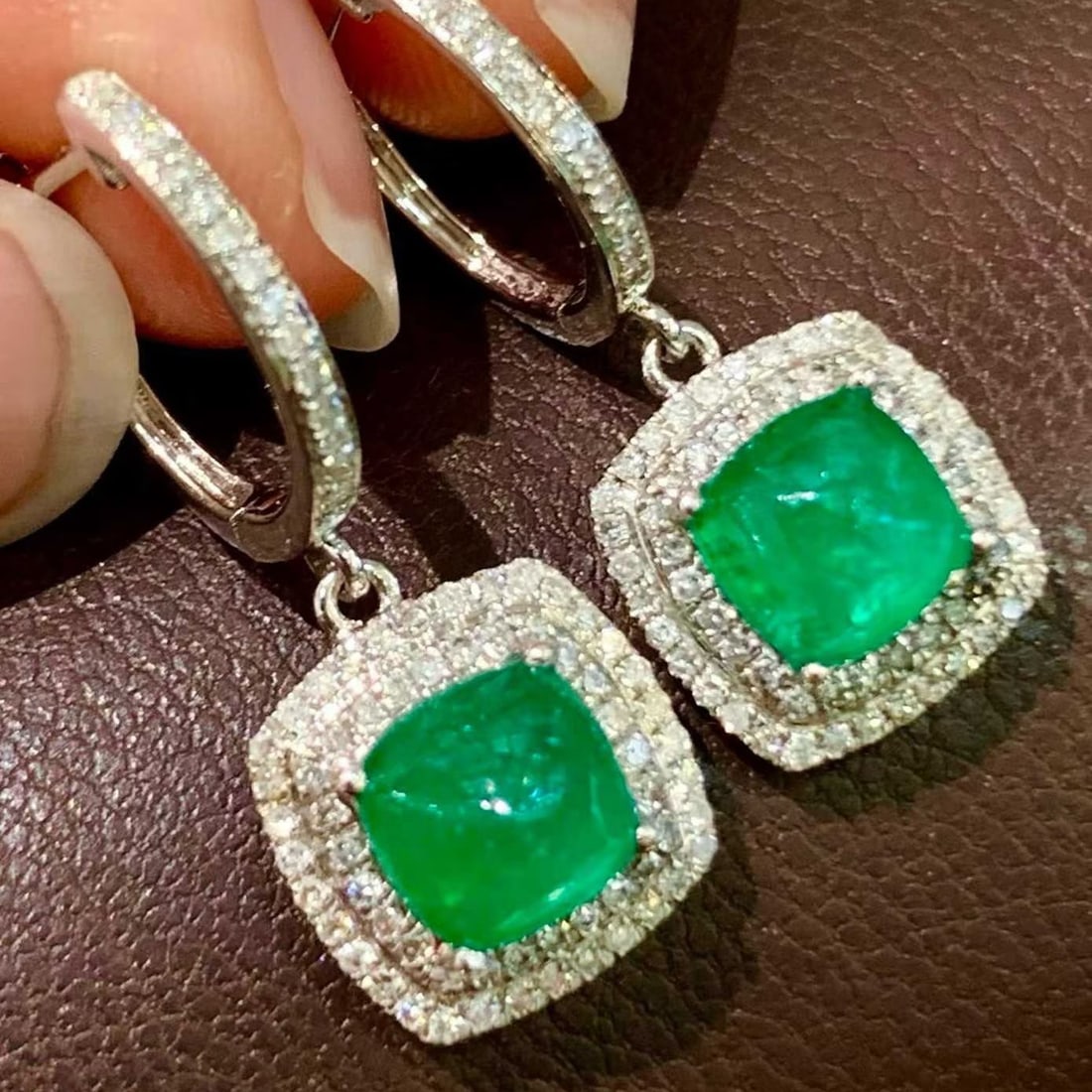 14k Gold 2.3 Ct Natural Emerald & Diamond Earrings - 3