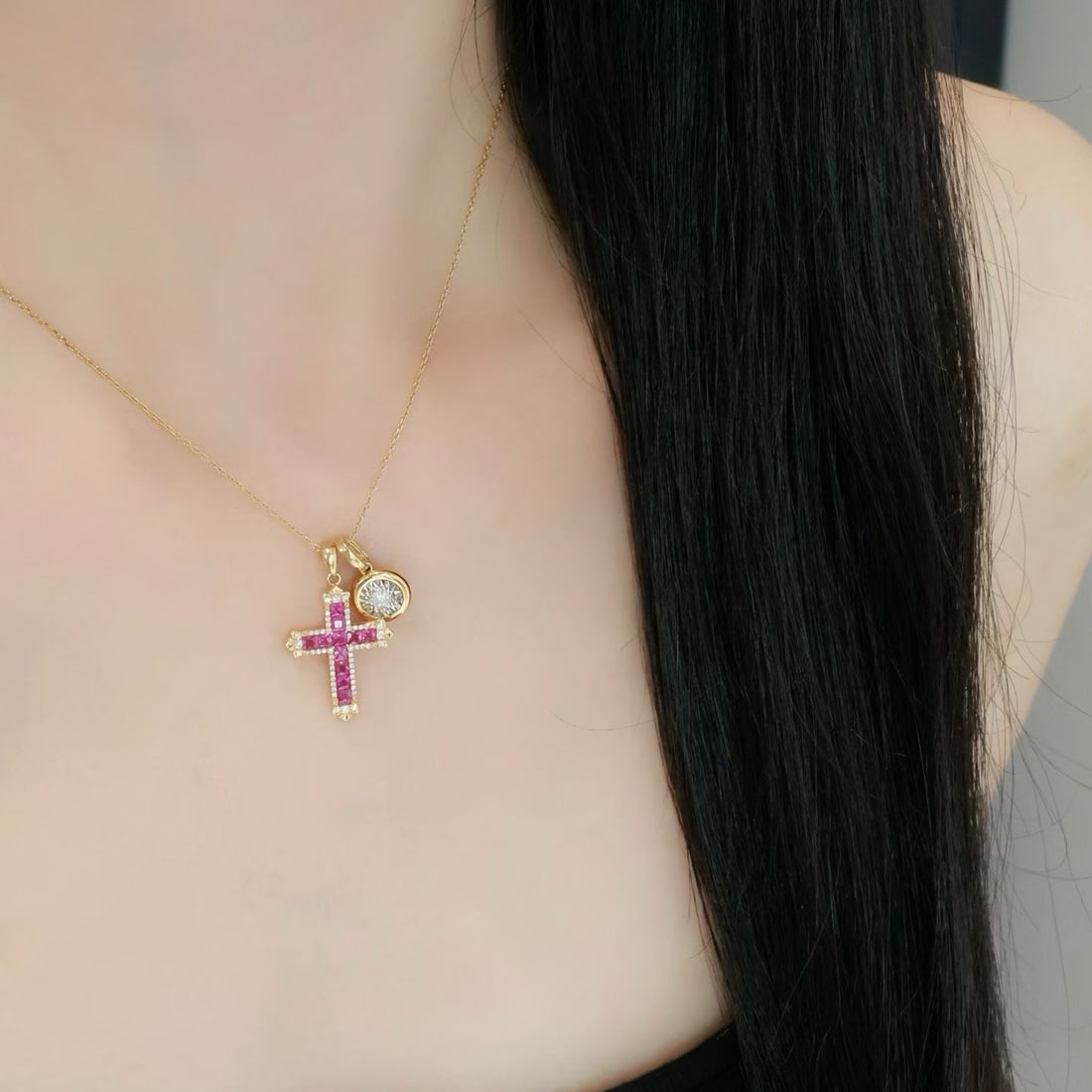 14k Gold 1.1 Ct Natural Ruby & Diamond Necklace - 3